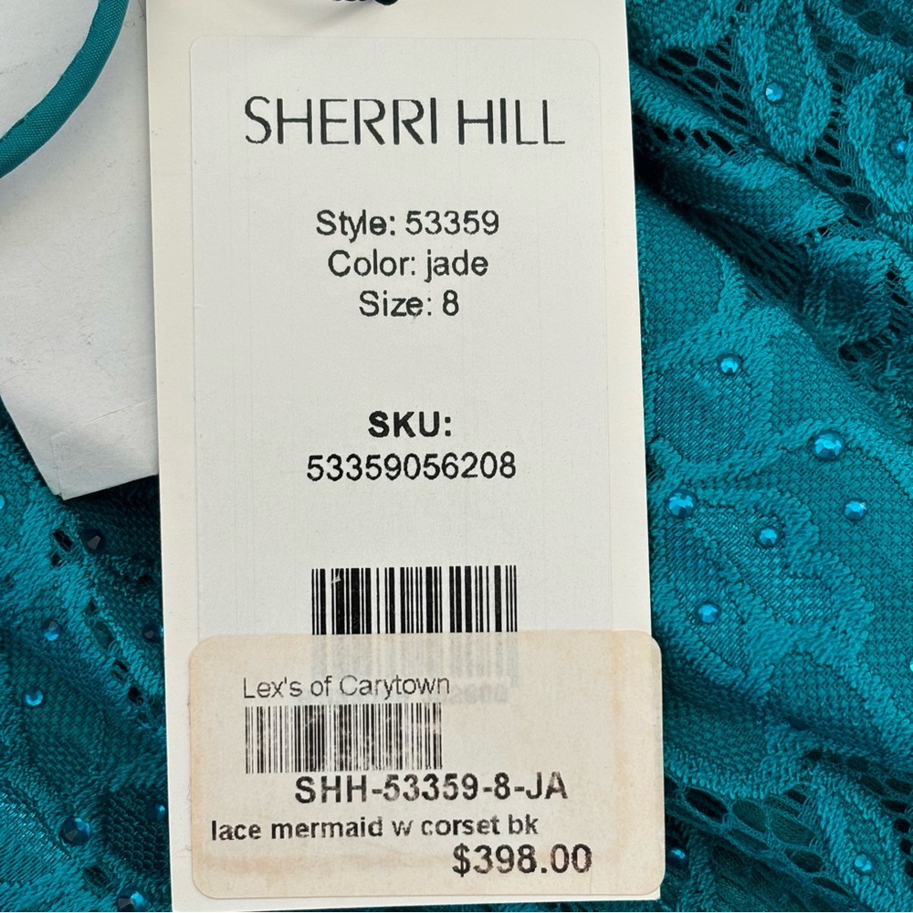 Sherri Hill Prom Dress 8 Mermaid Lace Gown 53359 Strappy Open Back Jade Green - Picture 13 of 15